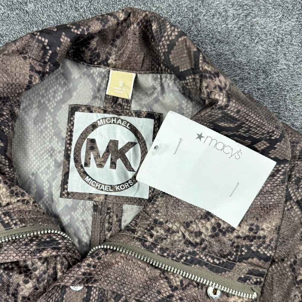 Michael Kors Snakeskin Print Trench Coat Jacket Brown Belted Womens S NWT - Picture 5 of 10